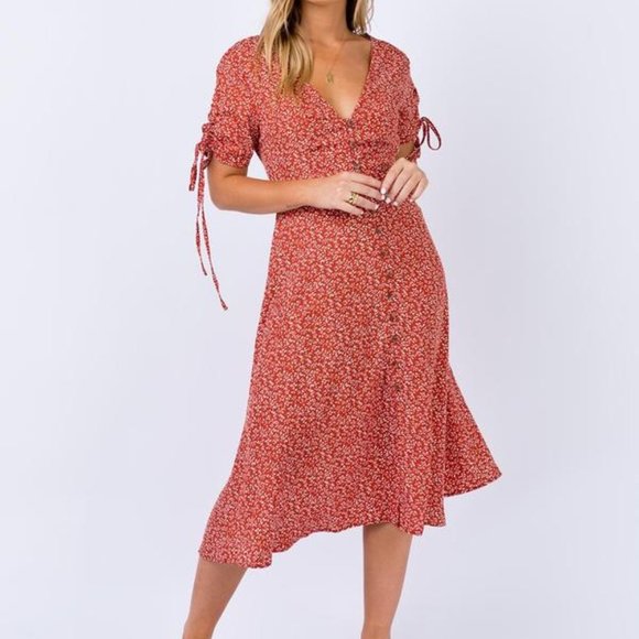 Princess Polly Red Floral Midi Dress - Picture 1 of 4